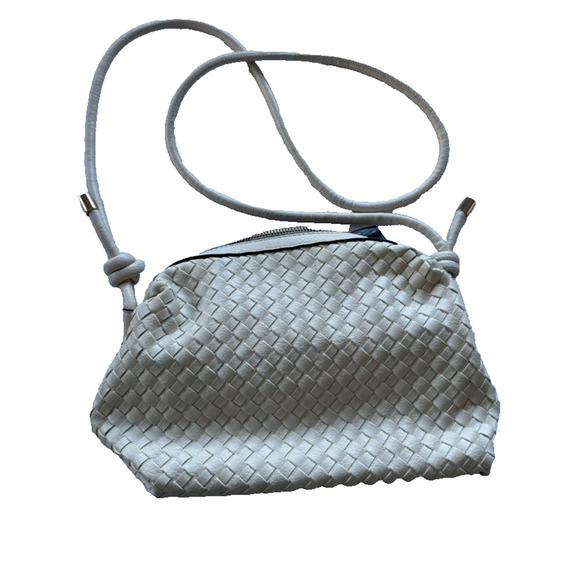 Isabelle Cream Vegan Woven Leather Slim Crossbody Shoulder Handbag - Picture 9 of 9